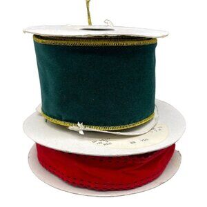 vintage Christmas decorative wired ribbon set of 2 red green 1" & 2.5" READ